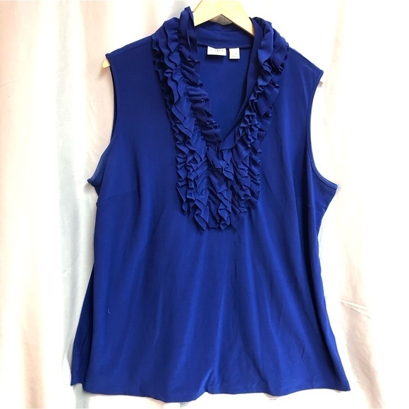 Cato, 22/24 sleeveless V-neck ruffled neckline royal blue top - Picture 3 of 12